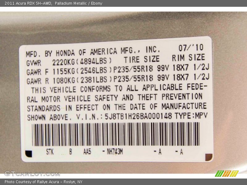Palladium Metallic / Ebony 2011 Acura RDX SH-AWD