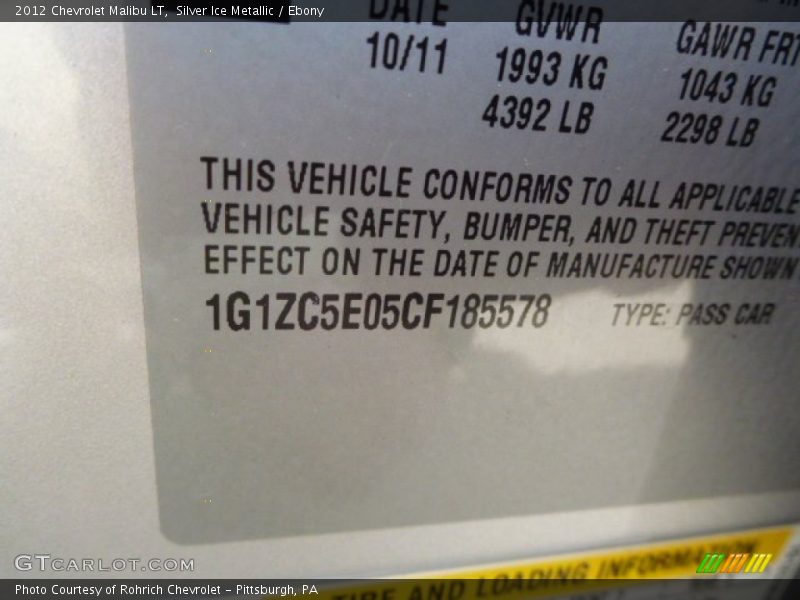 Silver Ice Metallic / Ebony 2012 Chevrolet Malibu LT