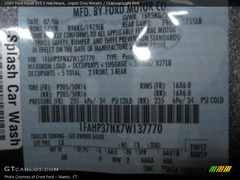 Liquid Grey Metallic / Charcoal/Light Flint 2007 Ford Focus ZX5 S Hatchback