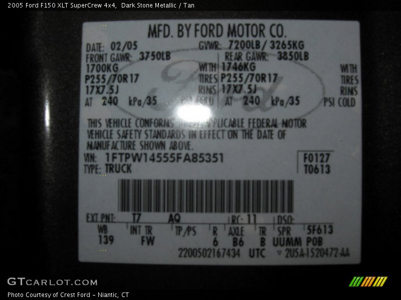 Dark Stone Metallic / Tan 2005 Ford F150 XLT SuperCrew 4x4