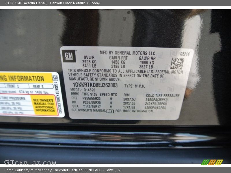 Carbon Black Metallic / Ebony 2014 GMC Acadia Denali