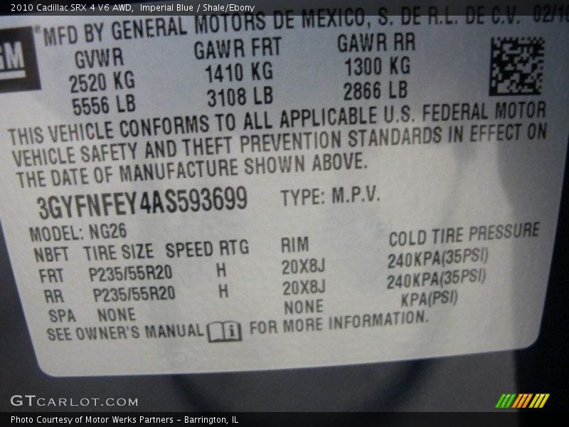 Imperial Blue / Shale/Ebony 2010 Cadillac SRX 4 V6 AWD