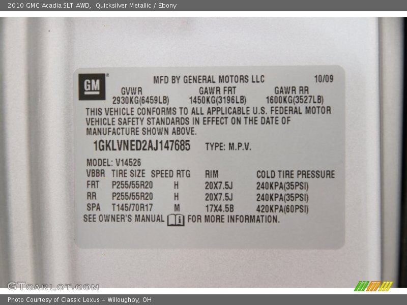 Quicksilver Metallic / Ebony 2010 GMC Acadia SLT AWD