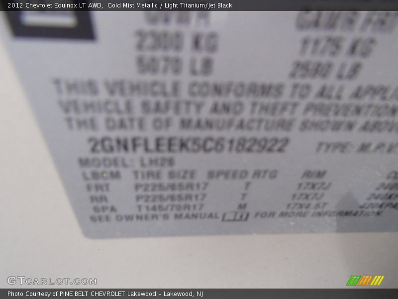 Gold Mist Metallic / Light Titanium/Jet Black 2012 Chevrolet Equinox LT AWD