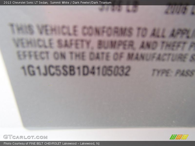 Summit White / Dark Pewter/Dark Titanium 2013 Chevrolet Sonic LT Sedan