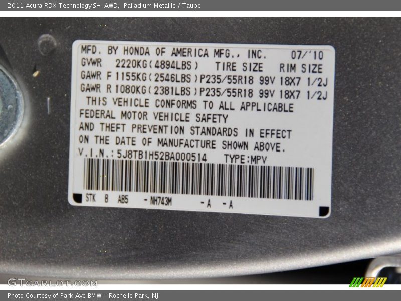 Palladium Metallic / Taupe 2011 Acura RDX Technology SH-AWD