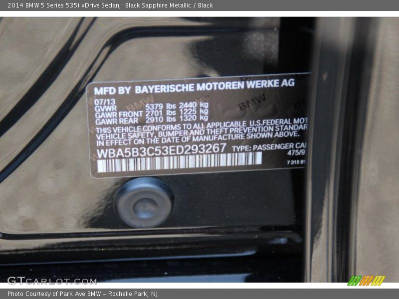 Black Sapphire Metallic / Black 2014 BMW 5 Series 535i xDrive Sedan