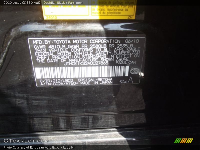 Obsidian Black / Parchment 2010 Lexus GS 350 AWD