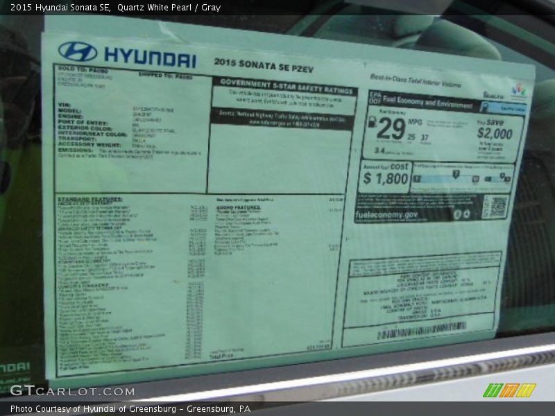  2015 Sonata SE Window Sticker