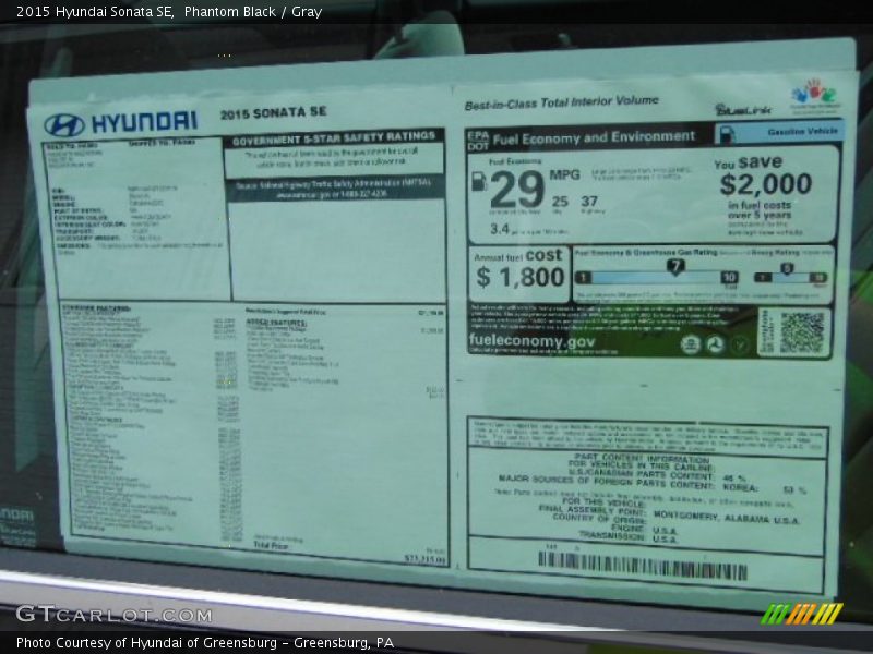  2015 Sonata SE Window Sticker