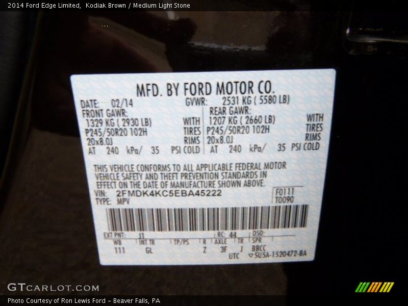 Kodiak Brown / Medium Light Stone 2014 Ford Edge Limited