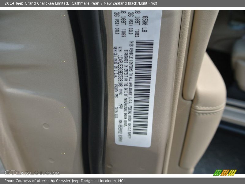 Cashmere Pearl / New Zealand Black/Light Frost 2014 Jeep Grand Cherokee Limited