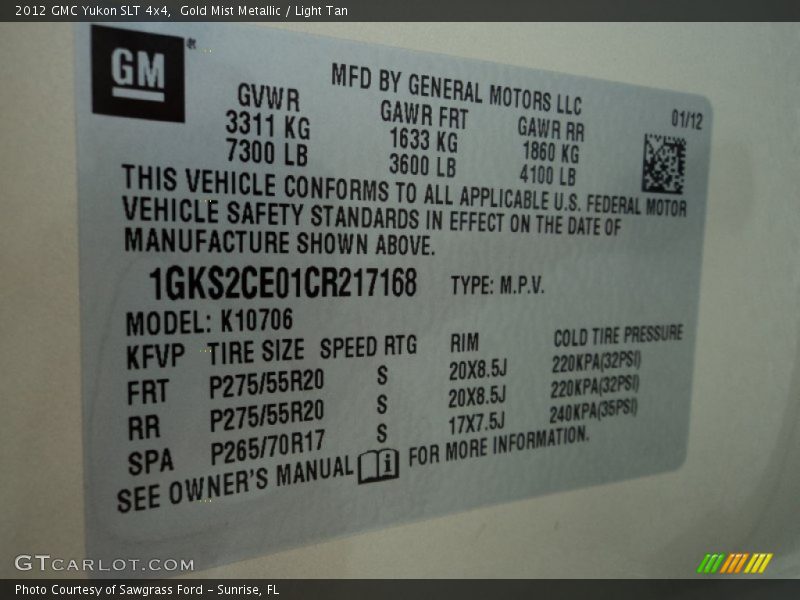 Gold Mist Metallic / Light Tan 2012 GMC Yukon SLT 4x4