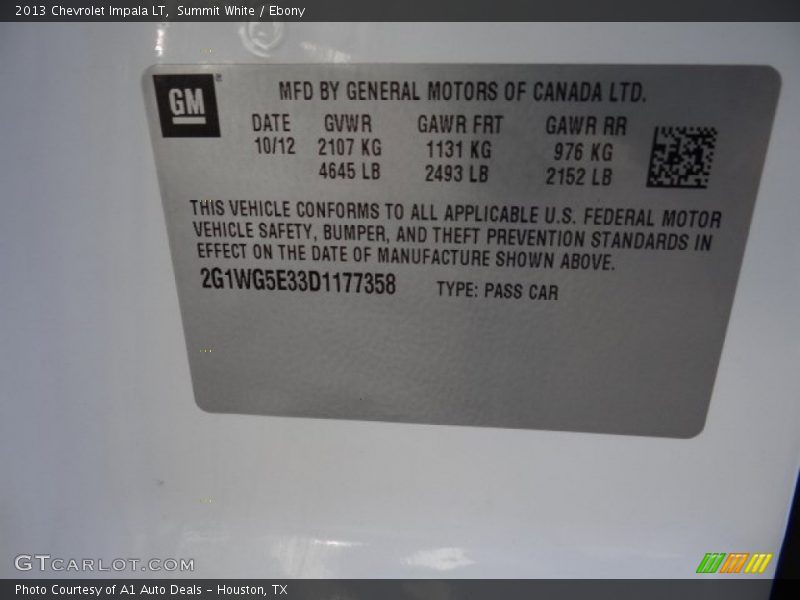 Summit White / Ebony 2013 Chevrolet Impala LT