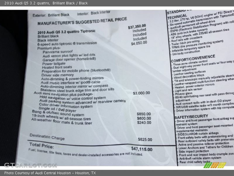 Brilliant Black / Black 2010 Audi Q5 3.2 quattro