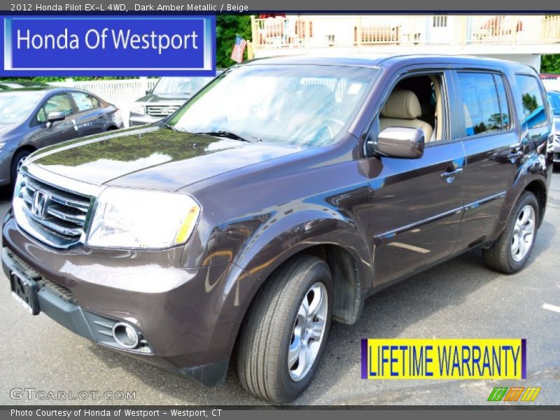 Dark Amber Metallic / Beige 2012 Honda Pilot EX-L 4WD
