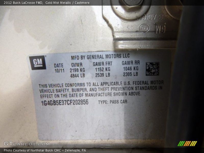 Gold Mist Metallic / Cashmere 2012 Buick LaCrosse FWD