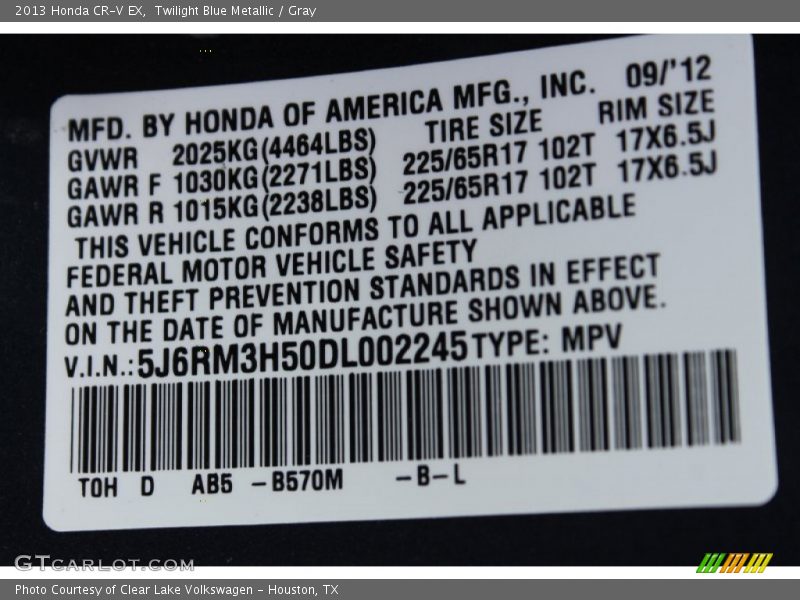 Twilight Blue Metallic / Gray 2013 Honda CR-V EX