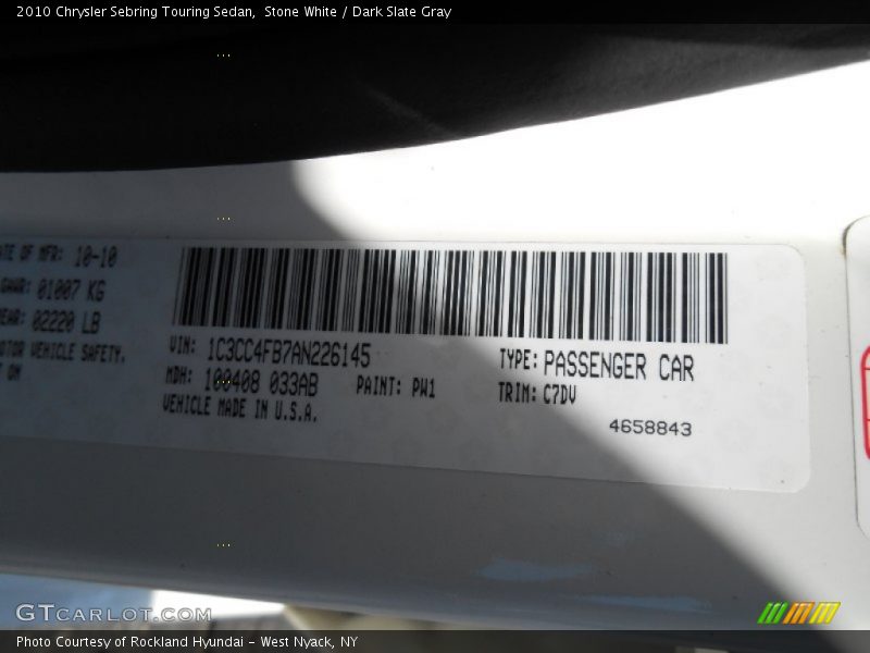 Stone White / Dark Slate Gray 2010 Chrysler Sebring Touring Sedan