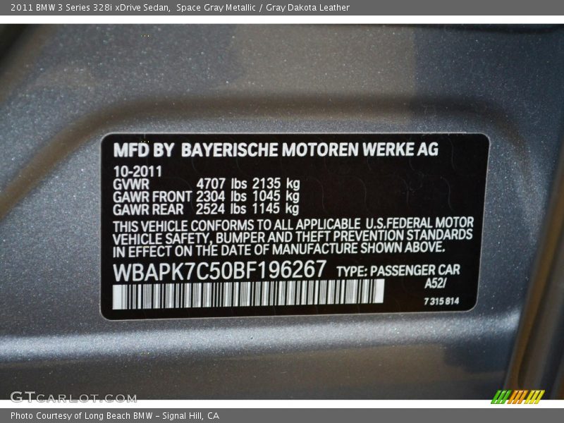 Space Gray Metallic / Gray Dakota Leather 2011 BMW 3 Series 328i xDrive Sedan
