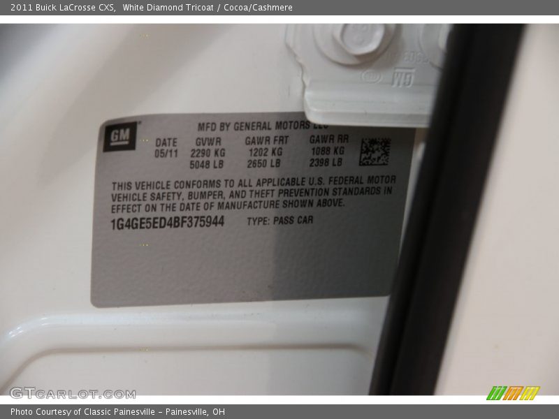 White Diamond Tricoat / Cocoa/Cashmere 2011 Buick LaCrosse CXS