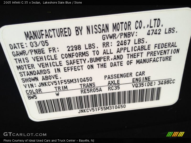 Lakeshore Slate Blue / Stone 2005 Infiniti G 35 x Sedan