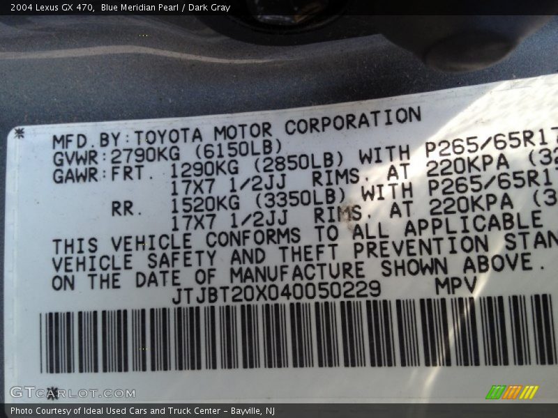 Blue Meridian Pearl / Dark Gray 2004 Lexus GX 470