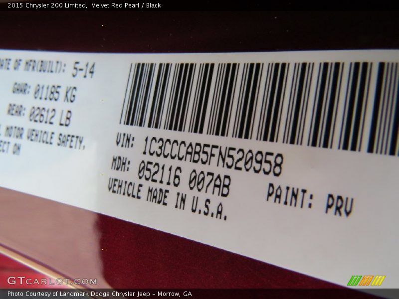 Velvet Red Pearl / Black 2015 Chrysler 200 Limited