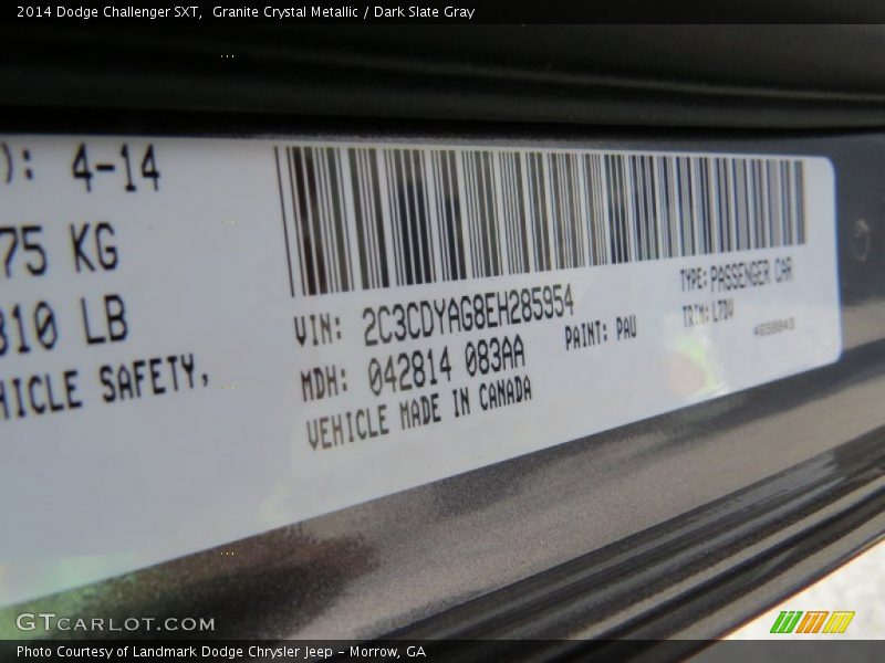 Granite Crystal Metallic / Dark Slate Gray 2014 Dodge Challenger SXT