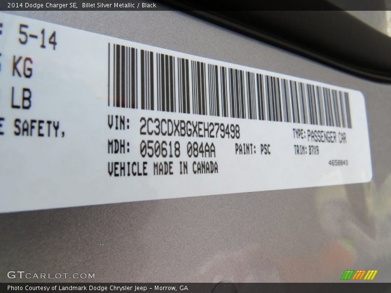 Billet Silver Metallic / Black 2014 Dodge Charger SE