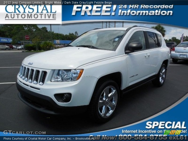 Bright White / Dark Slate Gray/Light Pebble Beige 2012 Jeep Compass Limited