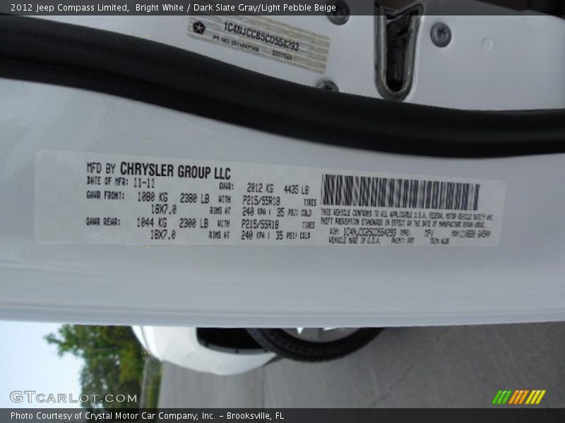 Bright White / Dark Slate Gray/Light Pebble Beige 2012 Jeep Compass Limited