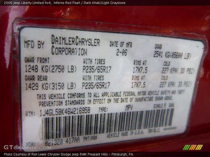 Inferno Red Pearl / Dark Khaki/Light Graystone 2006 Jeep Liberty Limited 4x4