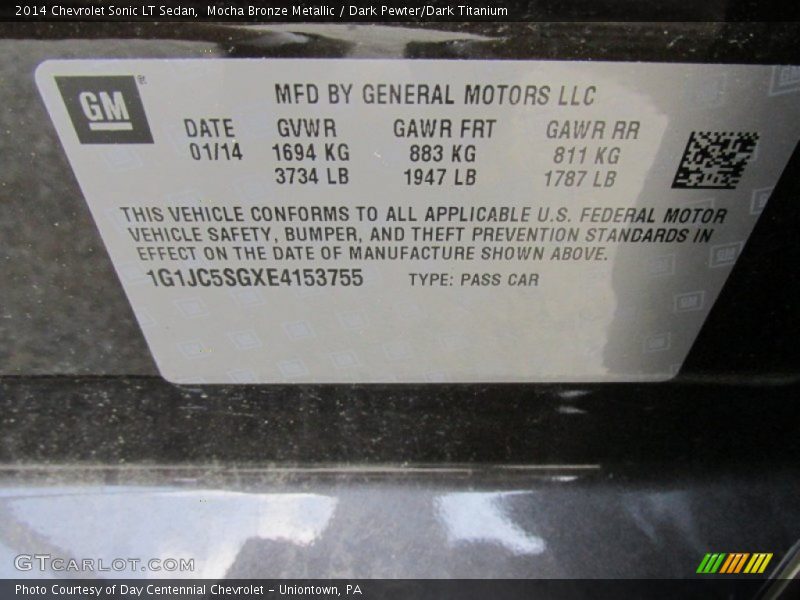 Mocha Bronze Metallic / Dark Pewter/Dark Titanium 2014 Chevrolet Sonic LT Sedan
