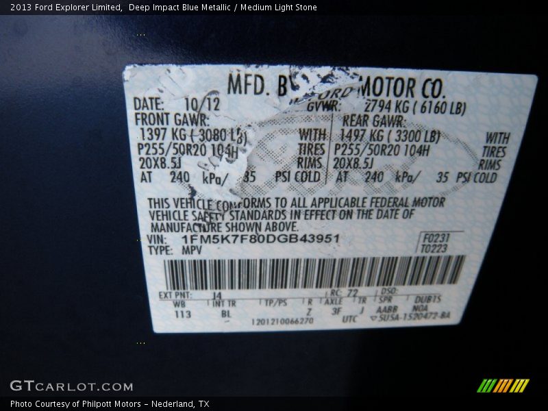 Deep Impact Blue Metallic / Medium Light Stone 2013 Ford Explorer Limited