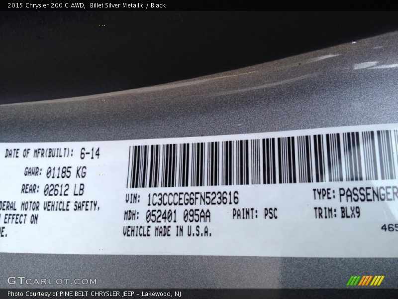 Billet Silver Metallic / Black 2015 Chrysler 200 C AWD