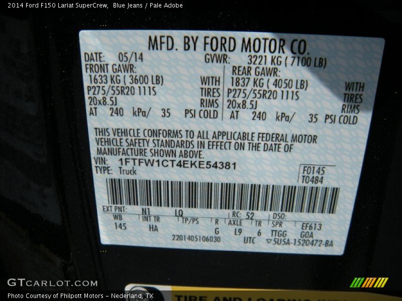 Blue Jeans / Pale Adobe 2014 Ford F150 Lariat SuperCrew