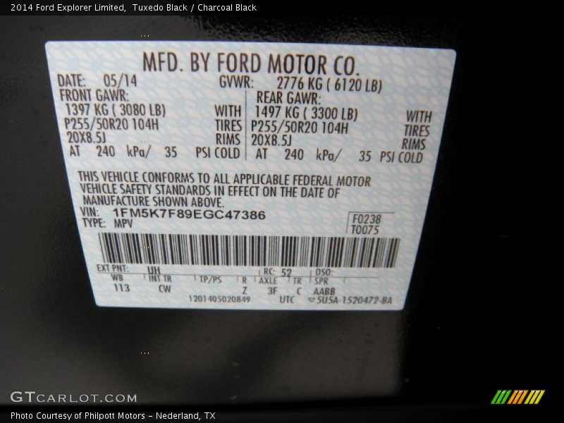 Tuxedo Black / Charcoal Black 2014 Ford Explorer Limited