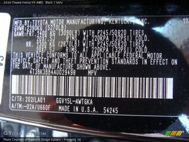 Black / Ivory 2010 Toyota Venza V6 AWD