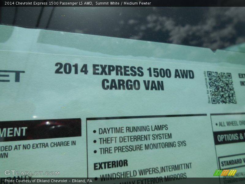  2014 Express 1500 Passenger LS AWD Window Sticker