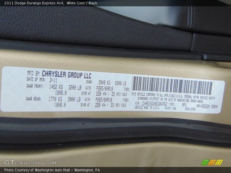 White Gold / Black 2011 Dodge Durango Express 4x4