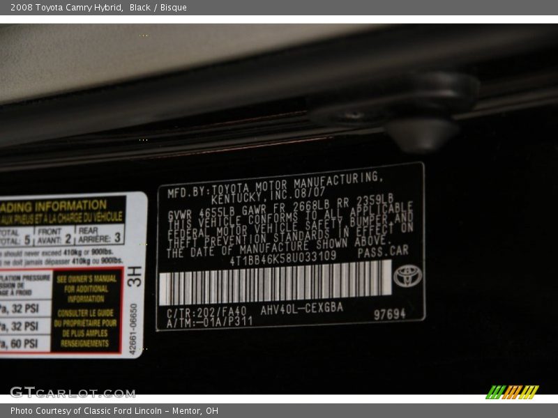 Black / Bisque 2008 Toyota Camry Hybrid