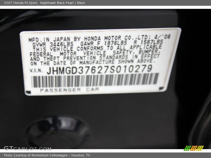 Nighthawk Black Pearl / Black 2007 Honda Fit Sport