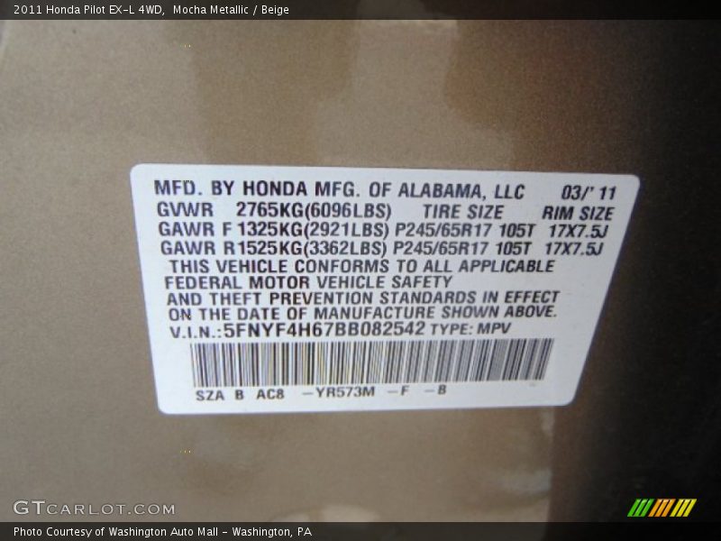 Mocha Metallic / Beige 2011 Honda Pilot EX-L 4WD