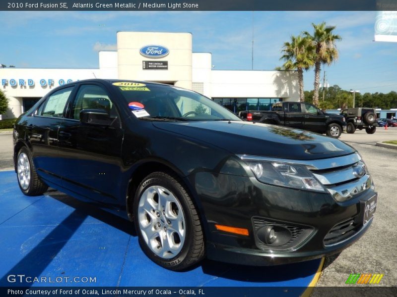 Atlantis Green Metallic / Medium Light Stone 2010 Ford Fusion SE