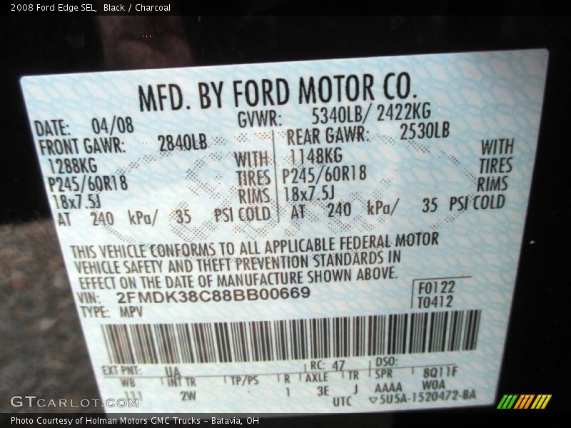 Black / Charcoal 2008 Ford Edge SEL