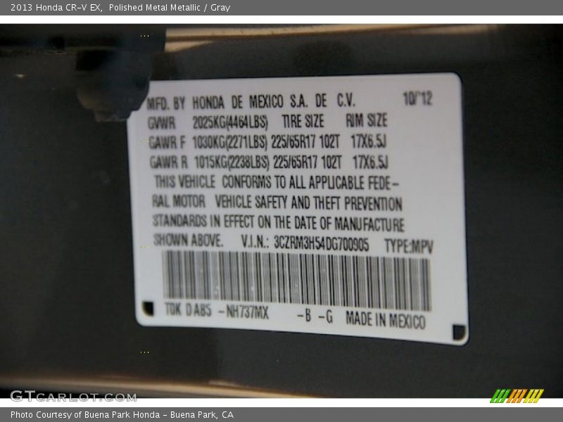 Polished Metal Metallic / Gray 2013 Honda CR-V EX
