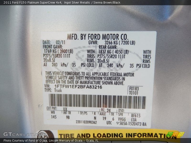 Ingot Silver Metallic / Sienna Brown/Black 2011 Ford F150 Platinum SuperCrew 4x4