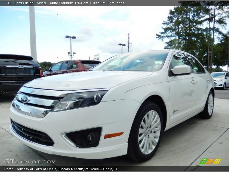 White Platinum Tri-Coat / Medium Light Stone 2012 Ford Fusion Hybrid