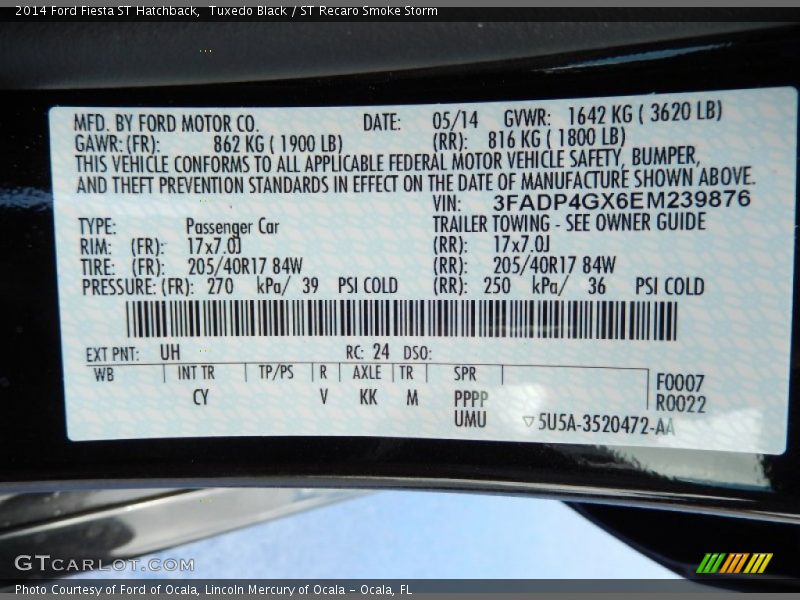 Tuxedo Black / ST Recaro Smoke Storm 2014 Ford Fiesta ST Hatchback